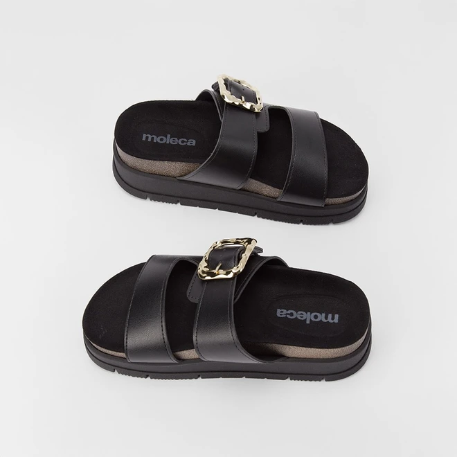 Tamanco Moleca Plataforma Fivela Estilizada Preto