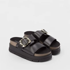 Tamanco Moleca Plataforma Fivela Estilizada Preto