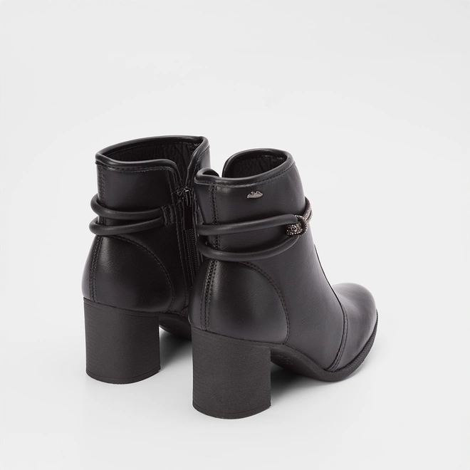 Ankle Boot Dakota Salto Bloco Tira Dulpa Strass Preto