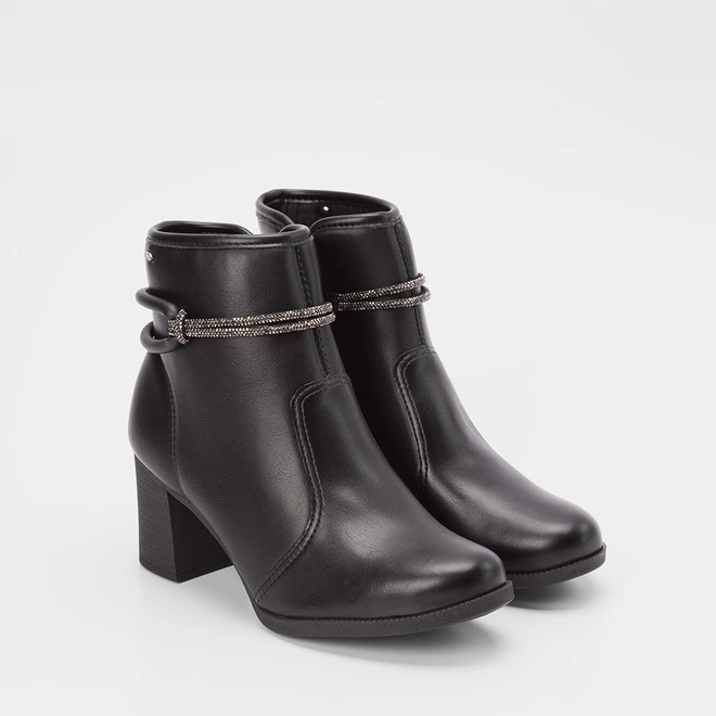 Ankle Boot Dakota Salto Bloco Tira Dulpa Strass Preto