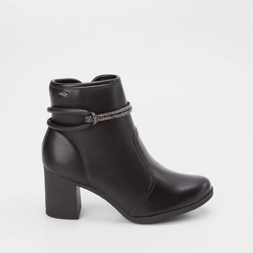Ankle Boot Dakota Salto Bloco Tira Dulpa Strass Preto