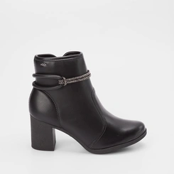 Ankle Boot Dakota Salto Bloco Tira Dulpa Strass Preto