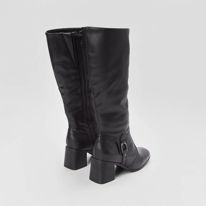 Bota Bottero Couro Cano Alto Salto Médio Fivela Preto