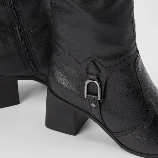 Bota Bottero Couro Cano Alto Salto Médio Fivela Preto