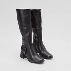 Bota Bottero Couro Cano Alto Salto Médio Fivela Preto