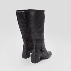 Bota Bottero Couro Cano Alto Salto Médio Fivela Preto