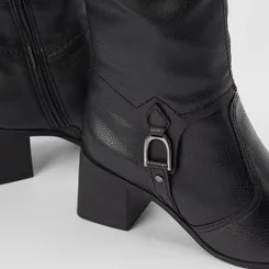 Bota Bottero Couro Cano Alto Salto Médio Fivela Preto