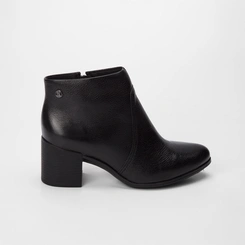 Ankle Boot Feminina Bottero Salto Bloco Couro Preto