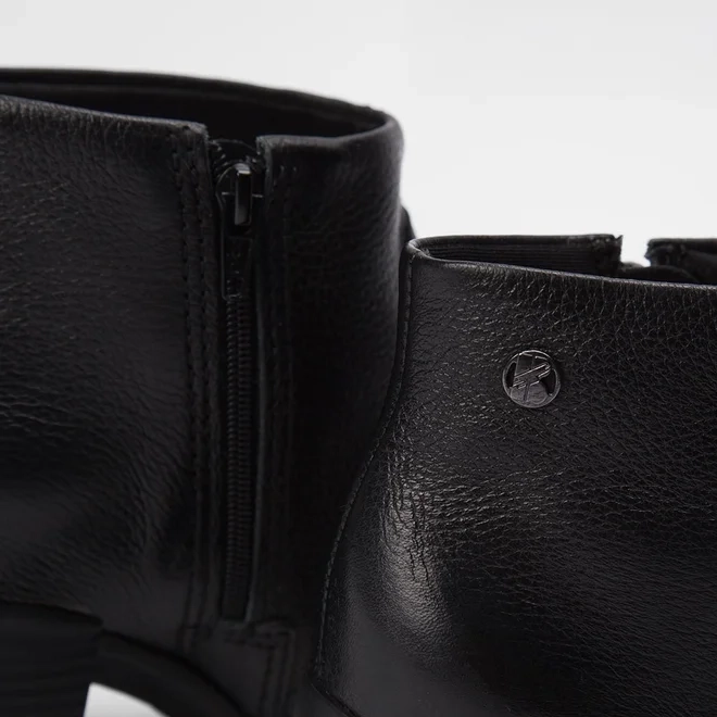 Ankle Boot Feminina Bottero Salto Bloco Couro Preto