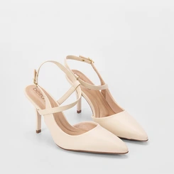 Scarpin Slingback Beira Rio Salto Fino Fivelas Bege