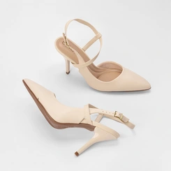 Scarpin Slingback Beira Rio Salto Fino Fivelas Bege