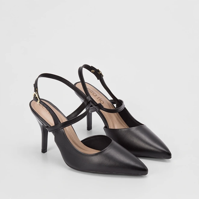 Scarpin Slingback Beira Rio Salto Fino Fivelas Preto