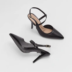 Scarpin Slingback Beira Rio Salto Fino Fivelas Preto