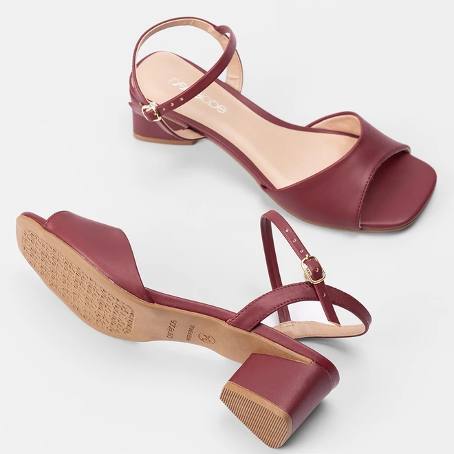 Sandália Feminina Penélope Salto Geométrico Decote Vinho