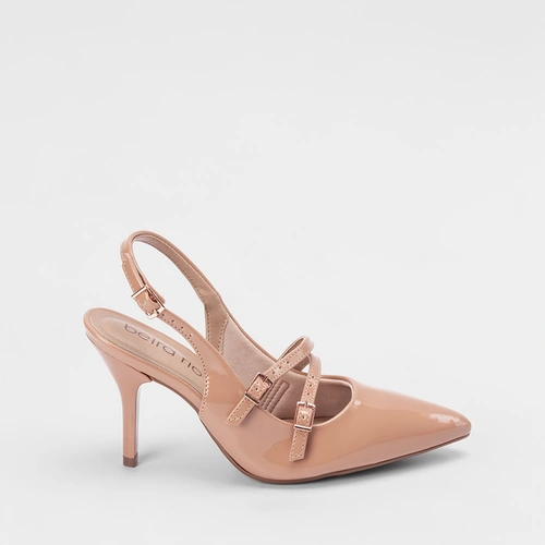 Scarpin Slingback Beira Rio Salto Fino Fivelas Verniz Nude