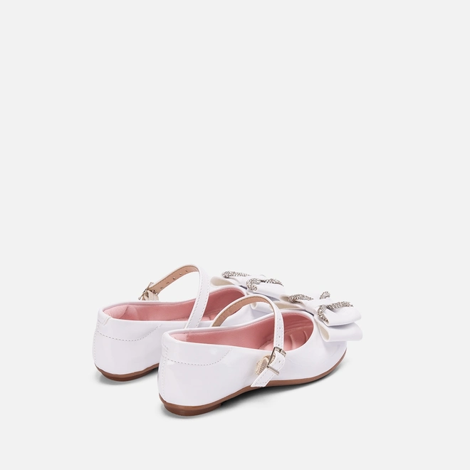 Sapatilha Boneca Infantil Molekinha Laço Strass Verniz Branco