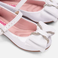 Sapatilha Boneca Infantil Molekinha Laço Strass Verniz Branco