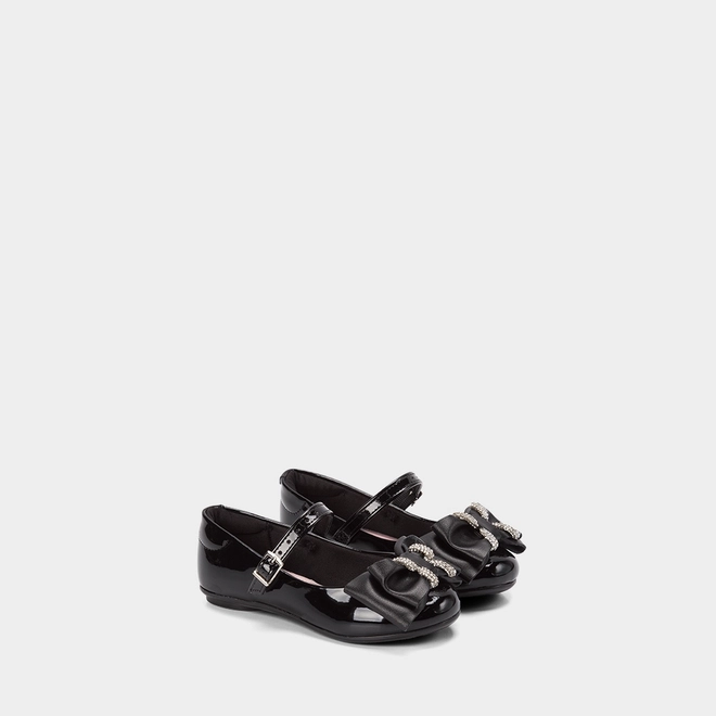 Sapatilha Boneca Infantil Molekinha Laço Strass Verniz Preto