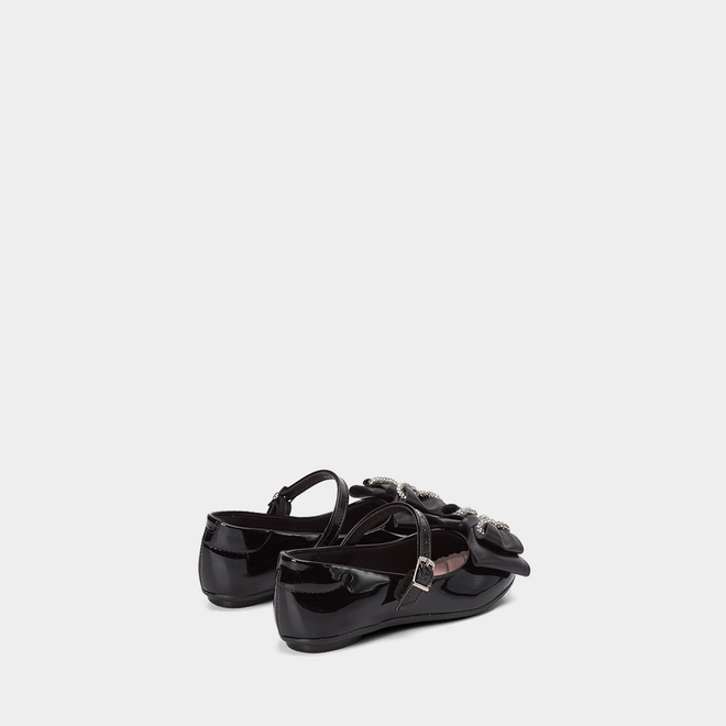 Sapatilha Boneca Infantil Molekinha Laço Strass Verniz Preto