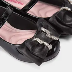 Sapatilha Boneca Infantil Molekinha Laço Strass Verniz Preto