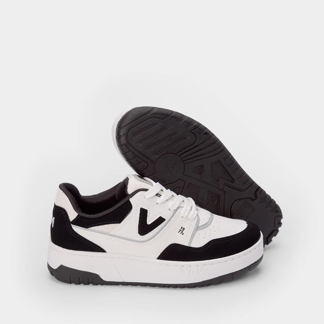 Tênis Via Marte Feminino Flatform Recortes Nobuck Preto & Branco