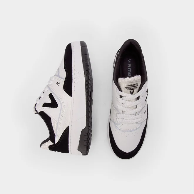 Tênis Via Marte Feminino Flatform Recortes Nobuck Preto & Branco