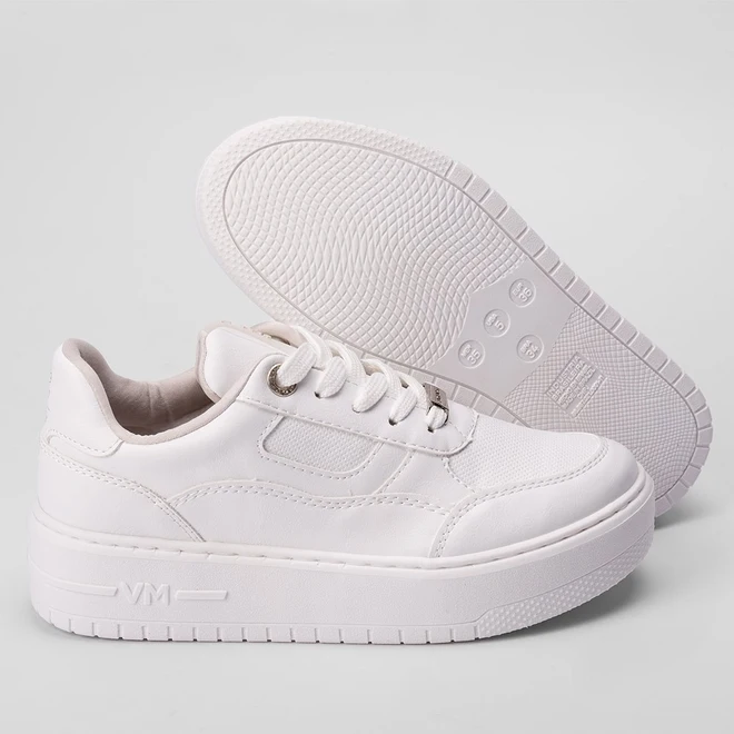 Tênis Via Marte Feminino Flatform Ilhós Strass Branco