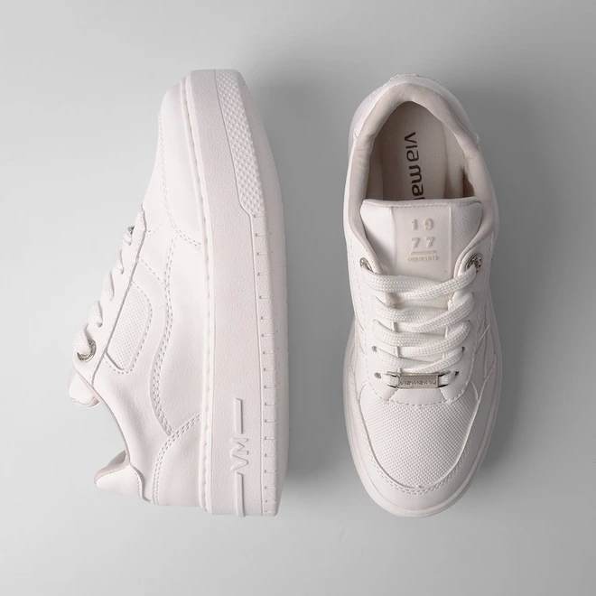 Tênis Via Marte Feminino Flatform Ilhós Strass Branco