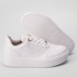 Tênis Via Marte Feminino Flatform Ilhós Strass Branco