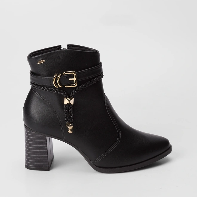 Ankle Boot Feminina Dakota Fivela Tira Tressê Detalhe Metalizado Preto