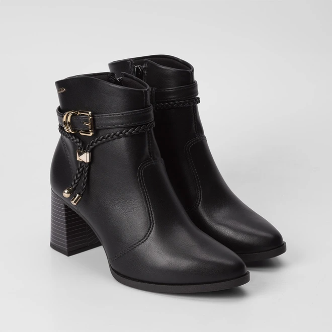 Ankle Boot Feminina Dakota Fivela Tira Tressê Detalhe Metalizado Preto