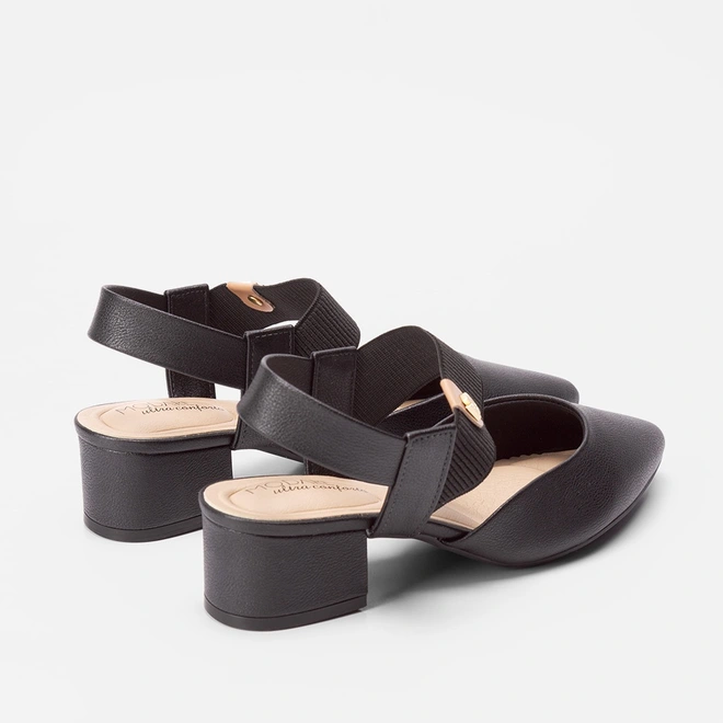 Scarpin Modare Aberto Salto Grosso Elástico Preto