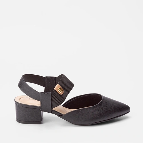 Scarpin Modare Aberto Salto Grosso Elástico Preto