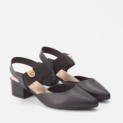 Scarpin Modare Aberto Salto Grosso Elástico Preto