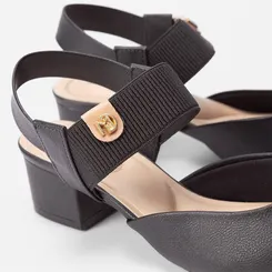 Scarpin Modare Aberto Salto Grosso Elástico Preto