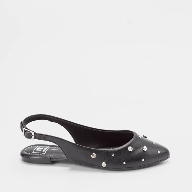 Sapatilha Slingback Moleca Rebite & Strass Preto