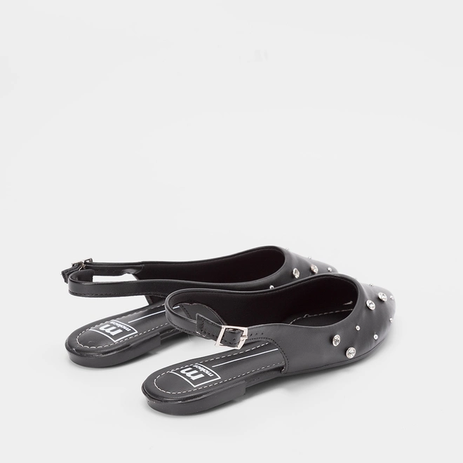 Sapatilha Slingback Moleca Rebite & Strass Preto