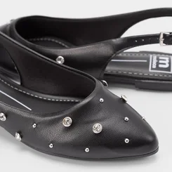 Sapatilha Slingback Moleca Rebite & Strass Preto