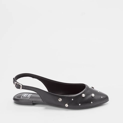 Sapatilha Slingback Moleca Rebite & Strass Preto