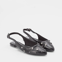 Sapatilha Slingback Moleca Rebite & Strass Preto