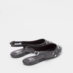 Sapatilha Slingback Moleca Rebite & Strass Preto