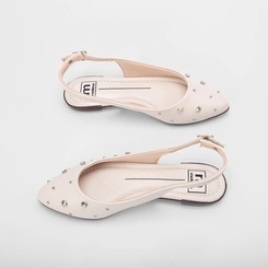 Sapatilha Slingback Moleca Rebite & Strass Off White