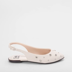 Sapatilha Slingback Moleca Rebite & Strass Off White