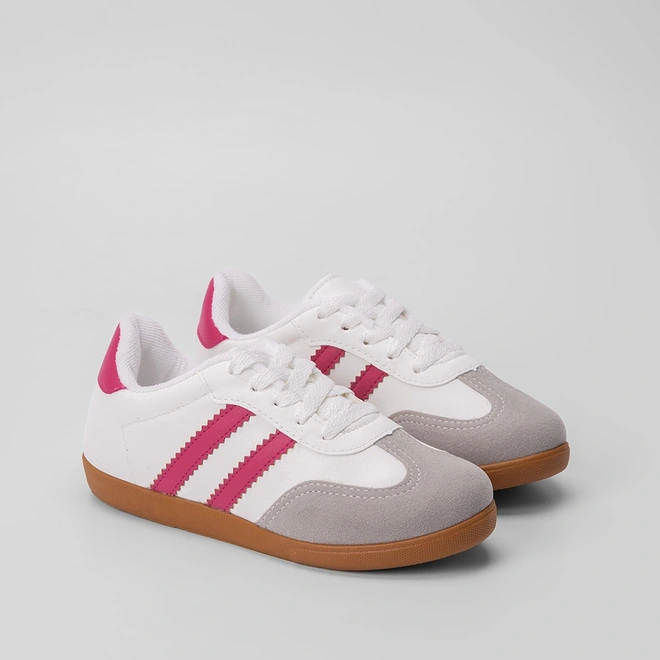 Tênis Infantil Gabrielinha Casual Detalhe Recorte Nobuck Rosa & Branco