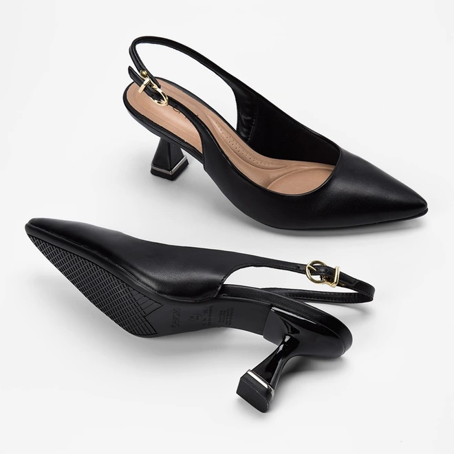 Scarpin Slingback Beira Rio Salto Taça Preto