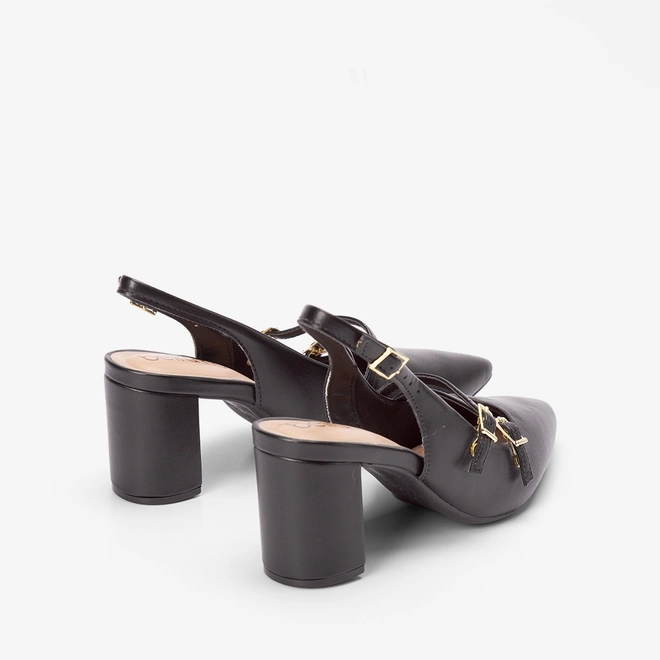Scarpin Slingback Beira Rio Salto Bloco Fivelas Preto