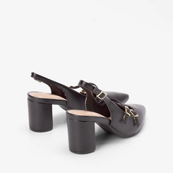 Scarpin Slingback Beira Rio Salto Bloco Fivelas Preto