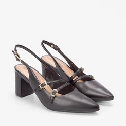 Scarpin Slingback Beira Rio Salto Bloco Fivelas Preto
