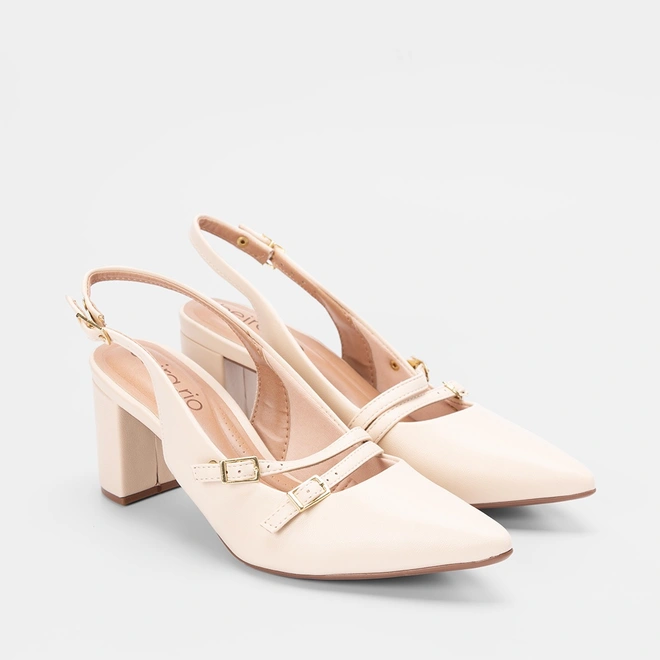 Scarpin Slingback Beira Rio Fivelas Duplas Off White