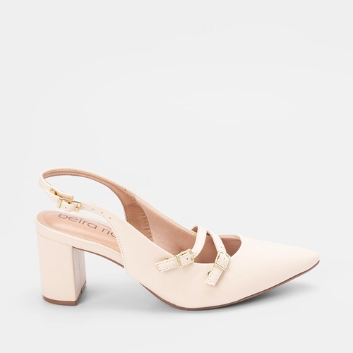 Scarpin Slingback Beira Rio Fivelas Duplas Off White